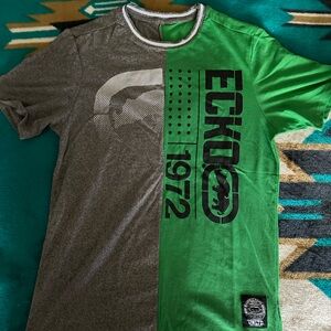 Ecko Unlimited Split Two-Tone Graphic Tee in Green and Gray